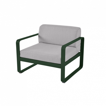 Sessel Bellevie von Fermob mit Stoff in Flannelgrau und Gestell in Zederngrün