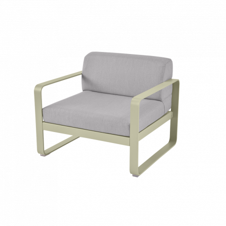 Sessel Bellevie von Fermob mit Stoff in Flannelgrau und Gestell in Lindgrün