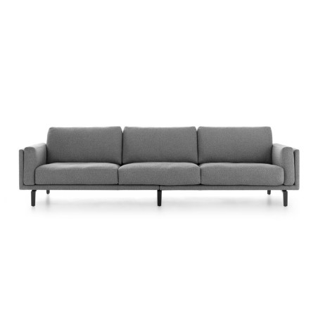 Sofa Bellice von Leolux Wohndesign Berlin hohe schmale Armlehne mit Kissen 3 Sitzer Stoff grau