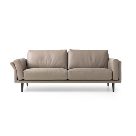 Sofa Bellice von Leolux Wohndesign Berlin klappbare schmale Armlehnen mit Kissen Leder grau 2 Sitzer