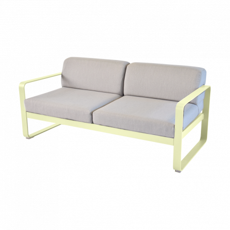 Sofa Bellevie mit abnehmbarem Polster aus mittelgrauem Stoff von Fermob und Gestell in Zitronensorbet