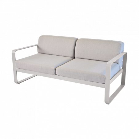 Sofa Bellevie mit abnehmbarem Polster aus mittelgrauem Stoff von Fermob und Gestell in Metallgrau