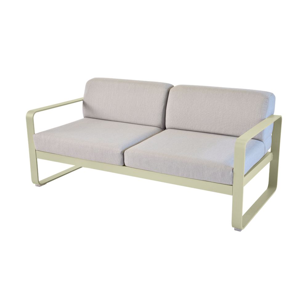 Sofa Bellevie mit abnehmbarem Polster aus mittelgrauem Stoff von Fermob und Gestell in Lindgrün