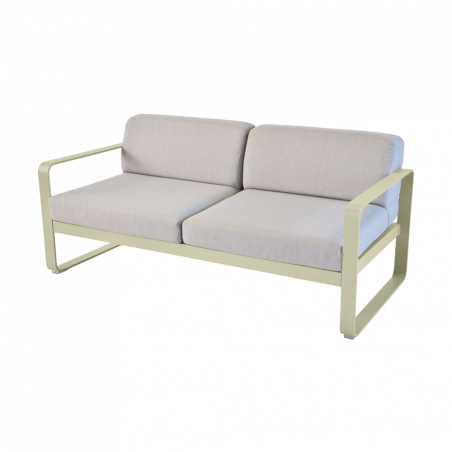 Sofa Bellevie mit abnehmbarem Polster aus mittelgrauem Stoff von Fermob und Gestell in Lindgrün