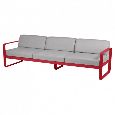 Sofa Bellevie von Fermob mit Stoff in Flannelgrau und Gestell in Mohnrot