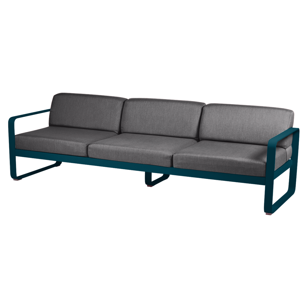 Sofa Bellevie von Fermob mit Stoff in Graphitgrau und Gestell in Acapulcoblau