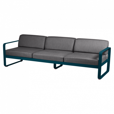 Sofa Bellevie von Fermob mit Stoff in Graphitgrau und Gestell in Acapulcoblau