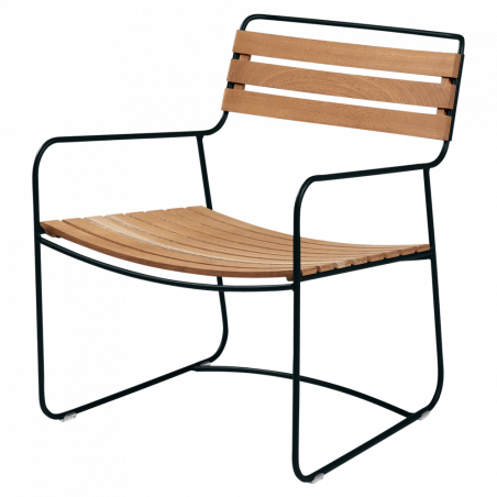 Metall Sessel Surprising mit Holzlattung aus Teak von Fermob und Gestell in Lakritze
