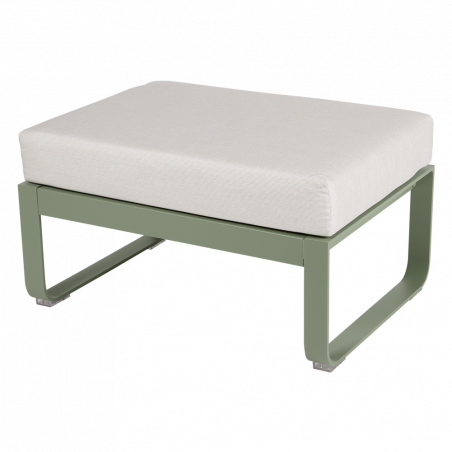 Hocker Bellevie von Fermob mit Polster in Grauweiß und Untergestell in Kaktus
