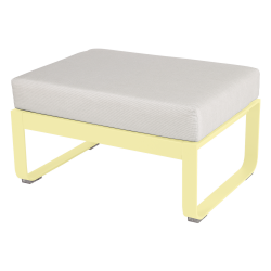 Hocker Bellevie von Fermob mit Polster in Grauweiß und Untergestell in Zitronensorbet