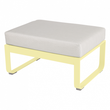 Hocker Bellevie von Fermob mit Polster in Grauweiß und Untergestell in Zitronensorbet