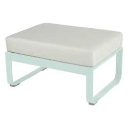 Hocker Bellevie von Fermob mit Polster in Grauweiß und Untergestell in Minze