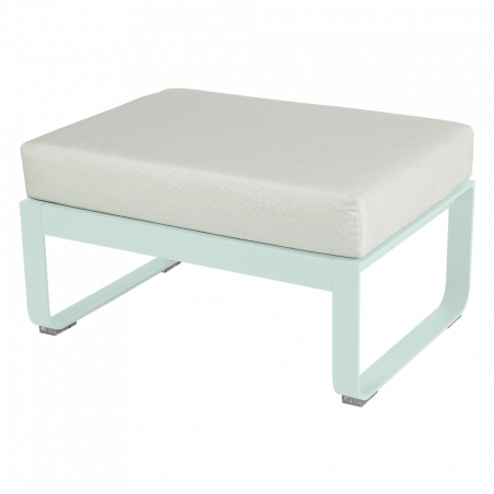 Hocker Bellevie von Fermob mit Polster in Grauweiß und Untergestell in Minze