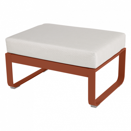 Hocker Bellevie von Fermob mit Polster in Grauweiß und Untergestell in Ocker