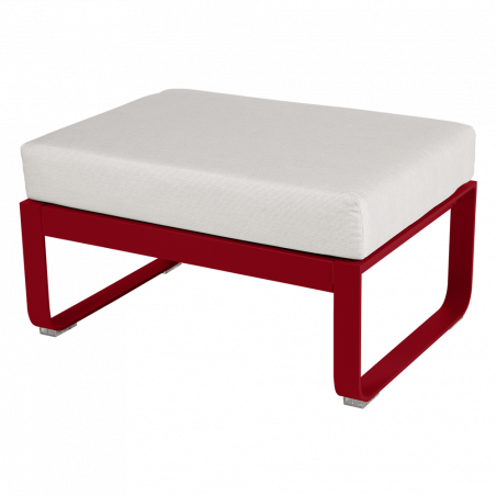 Hocker Bellevie von Fermob mit Polster in Grauweiß und Untergestell in Chili