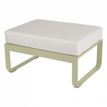 Hocker Bellevie von Fermob mit Polster in Grauweiß und Untergestell in Lindgrün