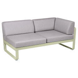 Outdoorsofa Bellevie von Fermob mit Stoff in Flannelgrau und Gestell in Lindgrün