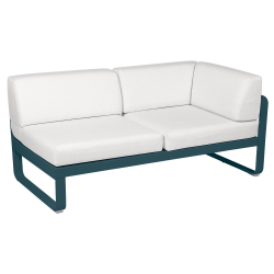 Outdoorsofa Bellevie von Fermob mit Stoff in Weißgrau und Gestell in Acapulcoblau