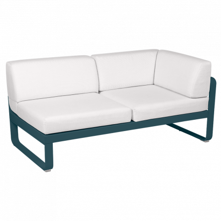 Outdoorsofa Bellevie von Fermob mit Stoff in Weißgrau und Gestell in Acapulcoblau