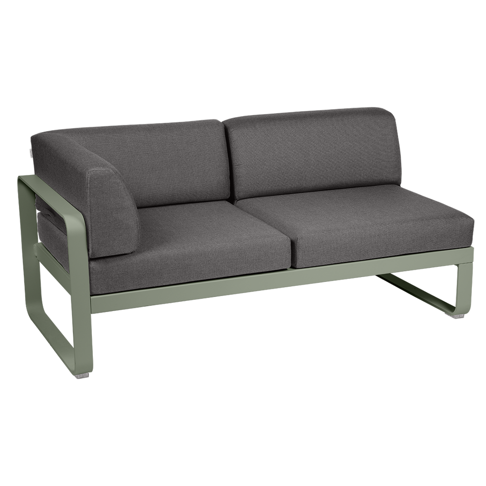 Outdoorsofa Bellevie von Fermob Eckmodul links mit Stoff in Graphitgrau und Gestell in Kaktus