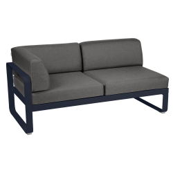 Outdoorsofa Bellevie von Fermob Eckmodul links mit Stoff in Graphitgrau und Gestell in Abyssblau