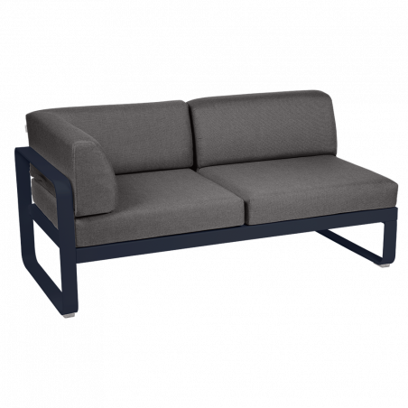 Outdoorsofa Bellevie von Fermob Eckmodul links mit Stoff in Graphitgrau und Gestell in Abyssblau