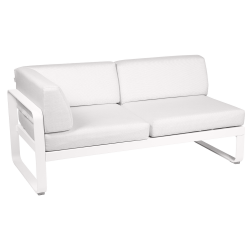 Outdoorsofa Bellevie von Fermob Eckmodul links mit Stoff in Weißgrau und Gestell in Baumwollweiß