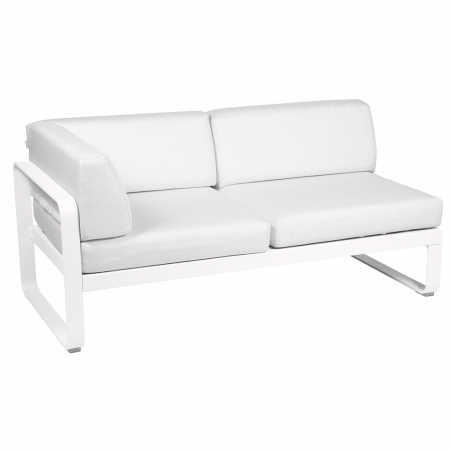 Outdoorsofa Bellevie von Fermob Eckmodul links mit Stoff in Weißgrau und Gestell in Baumwollweiß