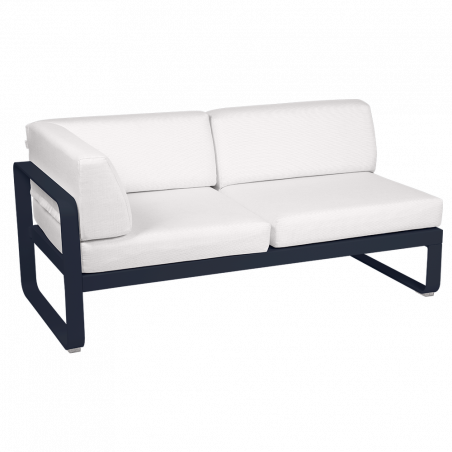 Outdoorsofa Bellevie von Fermob Eckmodul links mit Stoff in Weißgrau und Gestell in Abyssblau