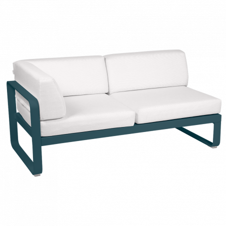 Outdoorsofa Bellevie von Fermob Eckmodul links mit Stoff in Weißgrau und Gestell in Acapulcoblau