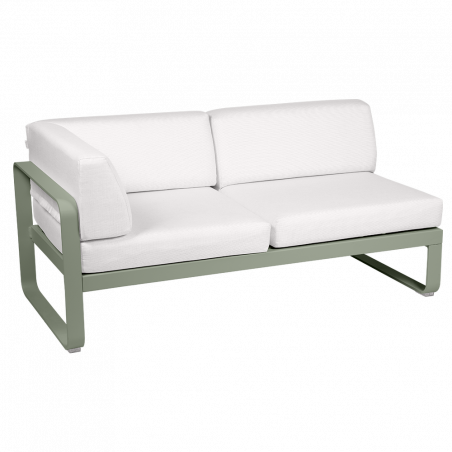Outdoorsofa Bellevie von Fermob Eckmodul links mit Stoff in Weißgrau und Gestell in Kaktus