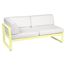 Outdoorsofa Bellevie von Fermob Eckmodul links mit Stoff in Weißgrau und Gestell in Zitronensorbet