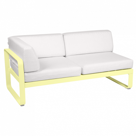 Outdoorsofa Bellevie von Fermob Eckmodul links mit Stoff in Weißgrau und Gestell in Zitronensorbet