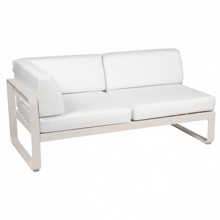 Outdoorsofa Bellevie von Fermob Eckmodul links mit Stoff in Weißgrau und Gestell in Lehmgrau