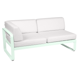 Outdoorsofa Bellevie von Fermob Eckmodul links mit Stoff in Weißgrau und Gestell in Minze