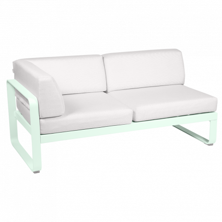 Outdoorsofa Bellevie von Fermob Eckmodul links mit Stoff in Weißgrau und Gestell in Minze