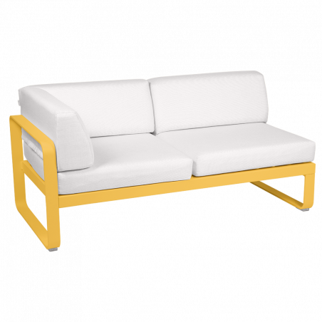 Outdoorsofa Bellevie von Fermob Eckmodul links mit Stoff in Weißgrau und Gestell in Honig
