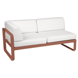 Outdoorsofa Bellevie von Fermob Eckmodul links mit Stoff in Weißgrau und Gestell in Ocker