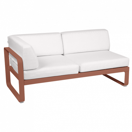 Outdoorsofa Bellevie von Fermob Eckmodul links mit Stoff in Weißgrau und Gestell in Ocker