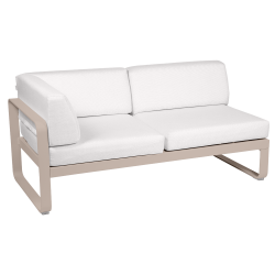 Outdoorsofa Bellevie von Fermob Eckmodul links mit Stoff in Weißgrau und Gestell in Muskat