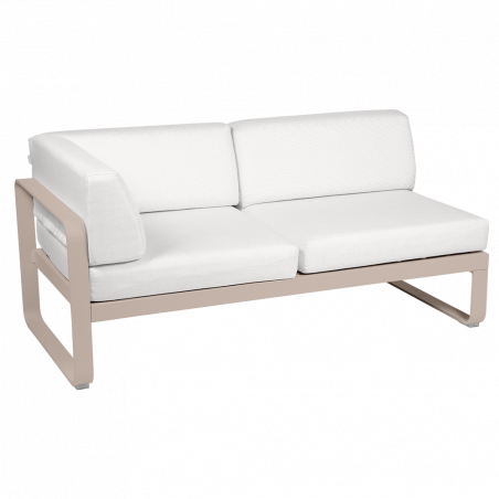 Outdoorsofa Bellevie von Fermob Eckmodul links mit Stoff in Weißgrau und Gestell in Muskat