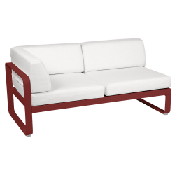 Outdoorsofa Bellevie von Fermob Eckmodul links mit Stoff in Weißgrau und Gestell in Chili