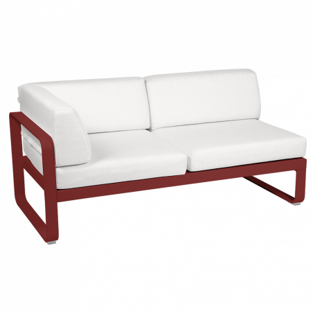 Outdoorsofa Bellevie von Fermob Eckmodul links mit Stoff in Weißgrau und Gestell in Chili