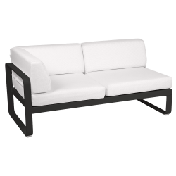 Outdoorsofa Bellevie von Fermob Eckmodul links mit Stoff in Weißgrau und Gestell in Lakritze