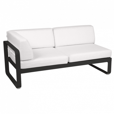 Outdoorsofa Bellevie von Fermob Eckmodul links mit Stoff in Weißgrau und Gestell in Lakritze