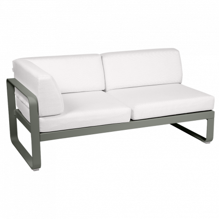 Outdoorsofa Bellevie von Fermob Eckmodul links mit Stoff in Weißgrau und Gestell in Rosmarin