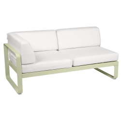 Outdoorsofa Bellevie von Fermob Eckmodul links mit Stoff in Weißgrau und Gestell in Lindgrün