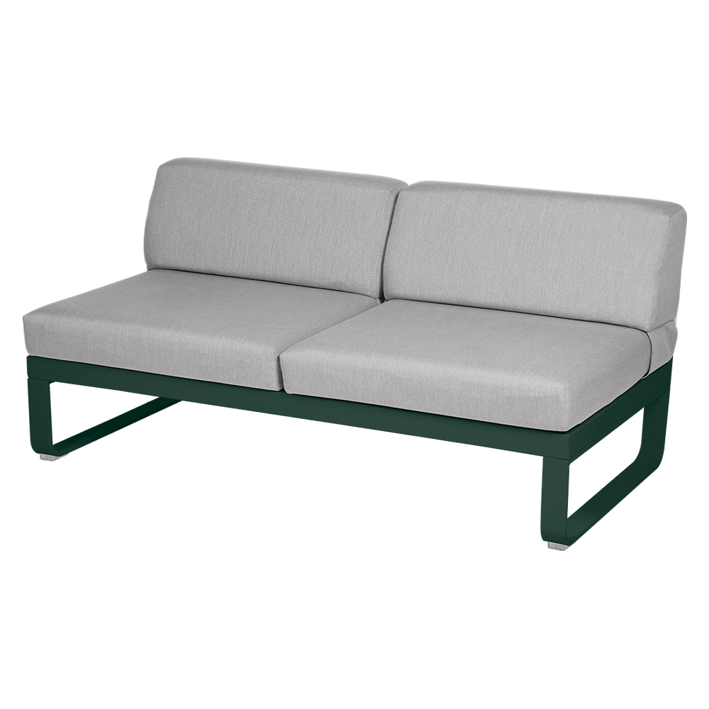 Outdoorsofa Bellevie von Fermob mit Bezug in Flannelgrau und Gestell in Zederngrün