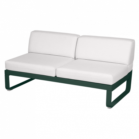 Outdoorsofa Bellevie von Fermob mit Bezug in Grauweiß und Gestell in Zederngrün