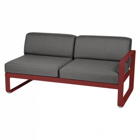 Sitzmodule Bellevie von Fermob mit Armlehne rechts in Stoff Graphit Gestell Chili Rot